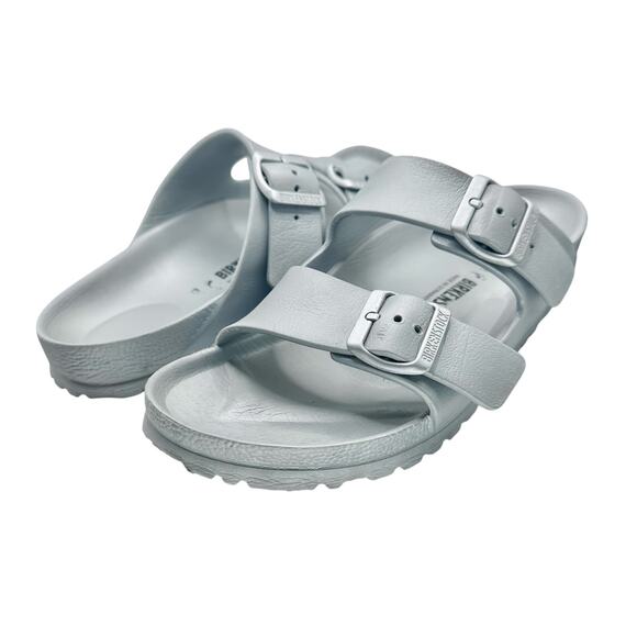 Birkenstock | Women | Arizona Essentials Metallic Silver Light Sandals | 9-9.5 - Picture 1 of 15